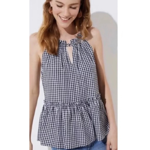 W&W ONCE LOFT Gingham Peplum Tank - Picture 1 of 6